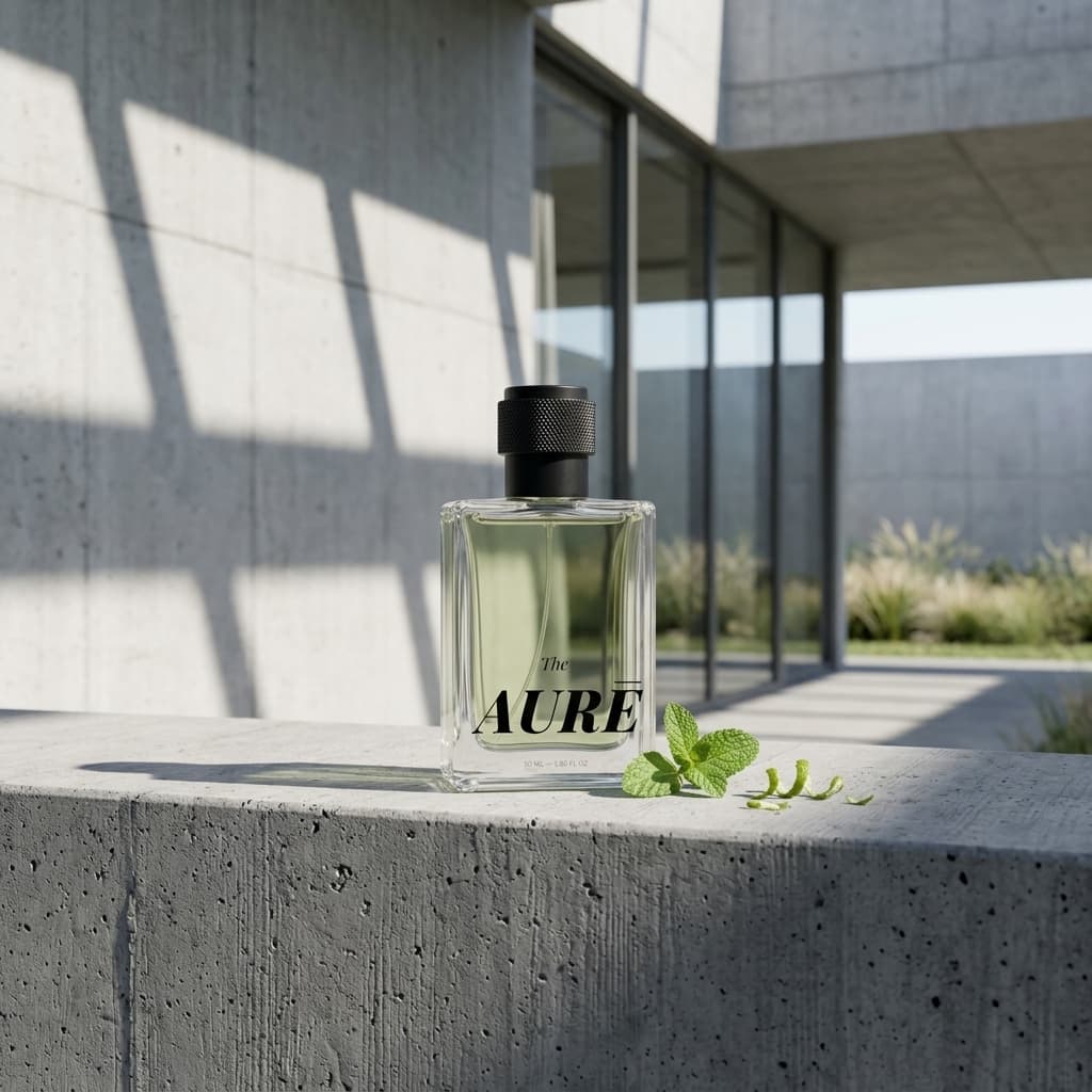 Minimalist modernist concrete architecture and fragrance design